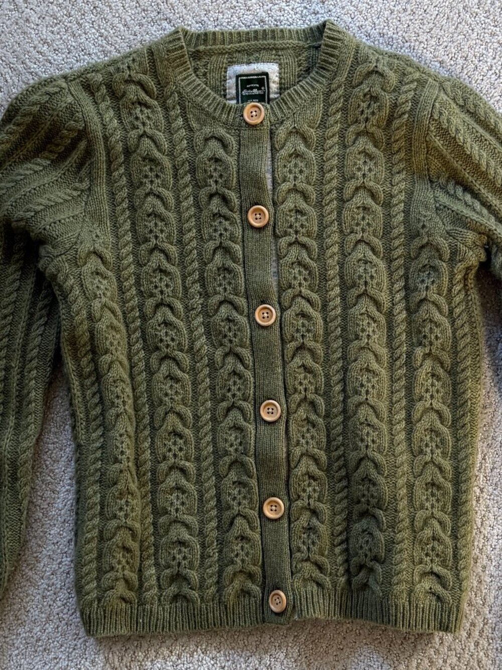 Eddie Bauer Lambswool Fisherman's Cardigan Green Sweater